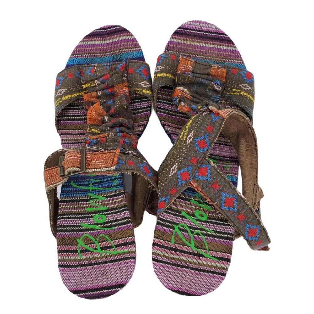 Blowfish Multi Color Canvas Bohemian Wedge Sandals - image 5